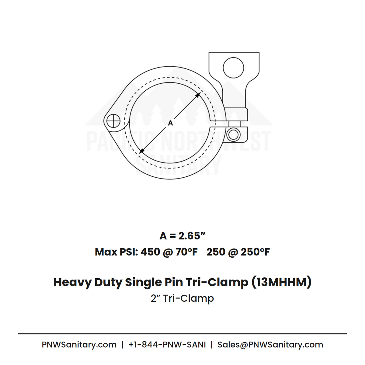 2.000" Heavy Duty Single Pin Clamp - (13MHHM) - 304 Stainless