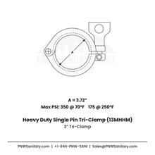 3.000" Heavy Duty Single Pin Clamp - (13MHHM) - 304 Stainless