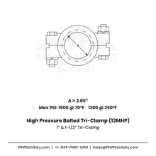 1.000"-1.500" High Pressure Bolted Tri-Clamp - (13MHP) - 304 Stainless