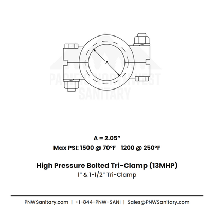 1.000"-1.500" High Pressure Bolted Tri-Clamp - (13MHP) - 304 Stainless