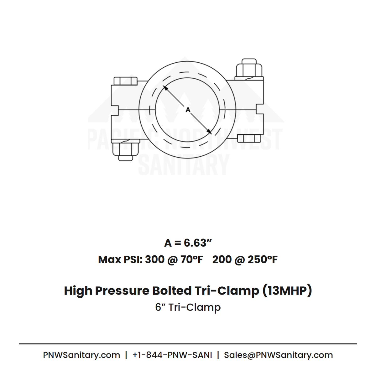 6.000" High Pressure Bolted Tri-Clamp - (13MHP) - 304 Stainless