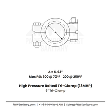 6.000" High Pressure Bolted Tri-Clamp - (13MHP) - 304 Stainless