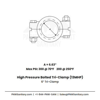 6.000" High Pressure Bolted Tri-Clamp - (13MHP) - 304 Stainless