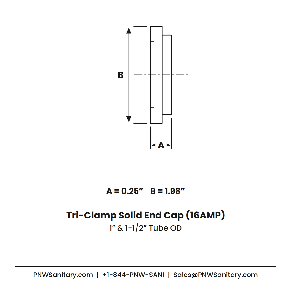 1.000" & 1.500" Tri-Clamp Solid End Cap - (16AMP) - 316L Stainless