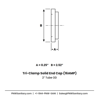 2.000" Tri-Clamp Solid End Cap - (16AMP) - 304 Stainless