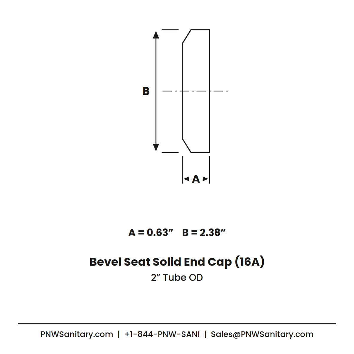 2.000" Bevel Seat Solid End Cap - (16A) - 316L Stainless
