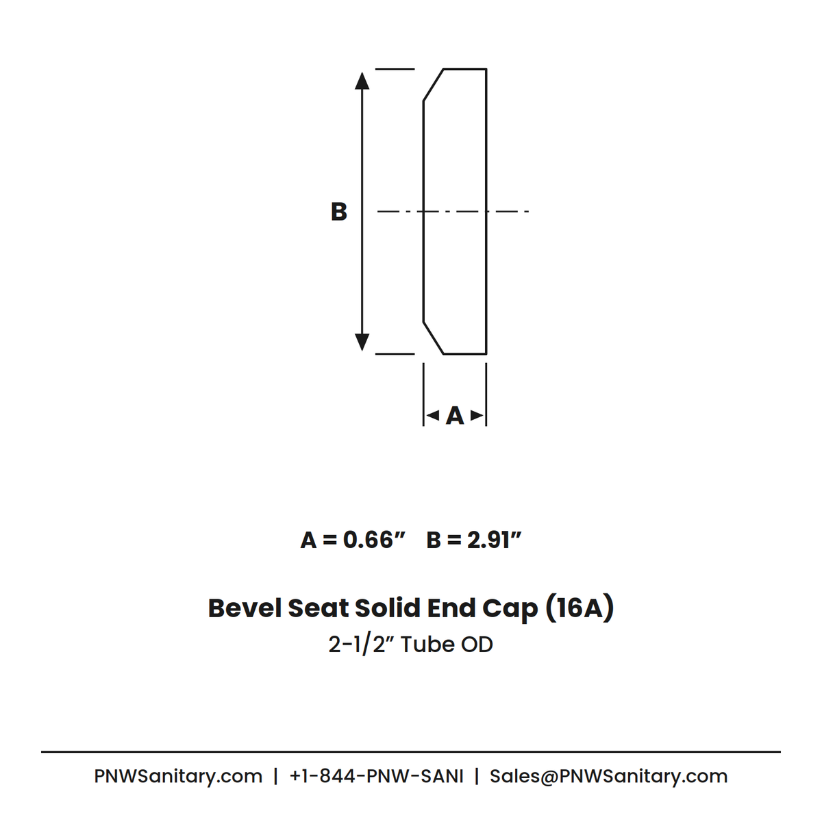 2.500" Bevel Seat Solid End Cap - (16A) - 316L Stainless