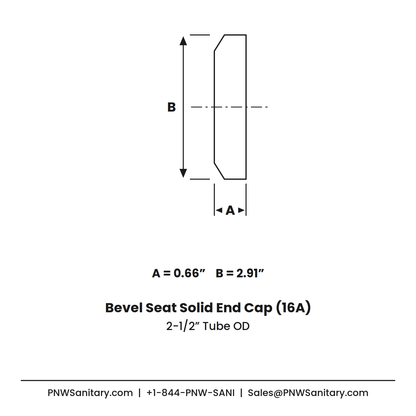 2.500" Bevel Seat Solid End Cap - (16A) - 316L Stainless