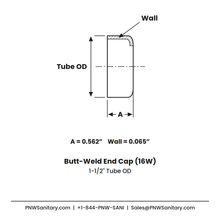 1.500" OD 16ga Butt-Weld End Cap - (16W) - Polished OD/ID - 304 Stainless
