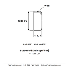 6.000" OD 16ga Butt-Weld End Cap - (16W) - Polished OD/ID - 304 Stainless