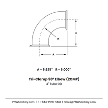 4.000" OD 14ga Tri-Clamp 90° Elbow - (2CMP) - Polished OD/ID - 304 Stainless