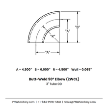 3.000" OD 16ga Butt-Weld 90° Elbow - (2WCL) - Polished OD/ID - 316L Stainless