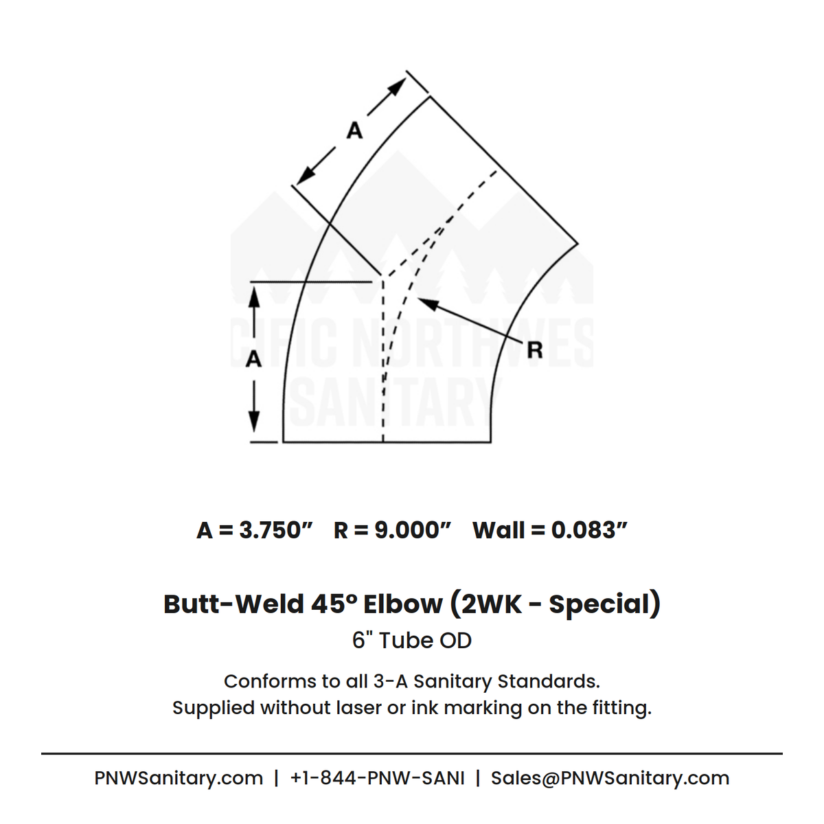 6.000" OD 14ga Butt-Weld 90° Elbow - (2WK - Special) - Polished OD/ID - 304 Stainless