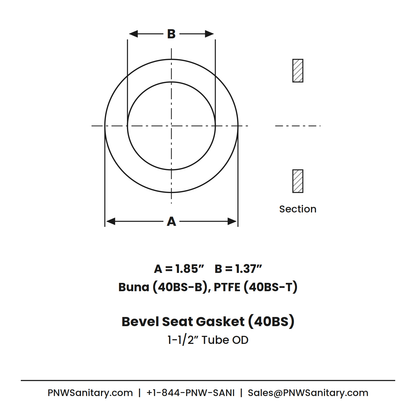 1.500" Bevel Seat Gasket - (40BS-T) - PTFE (Teflon), White