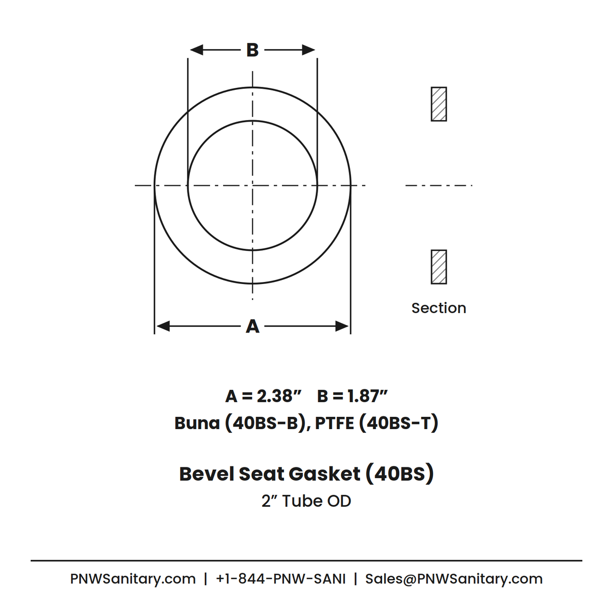 2.000" Bevel Seat Gasket - (40BS-B) - Buna, Black