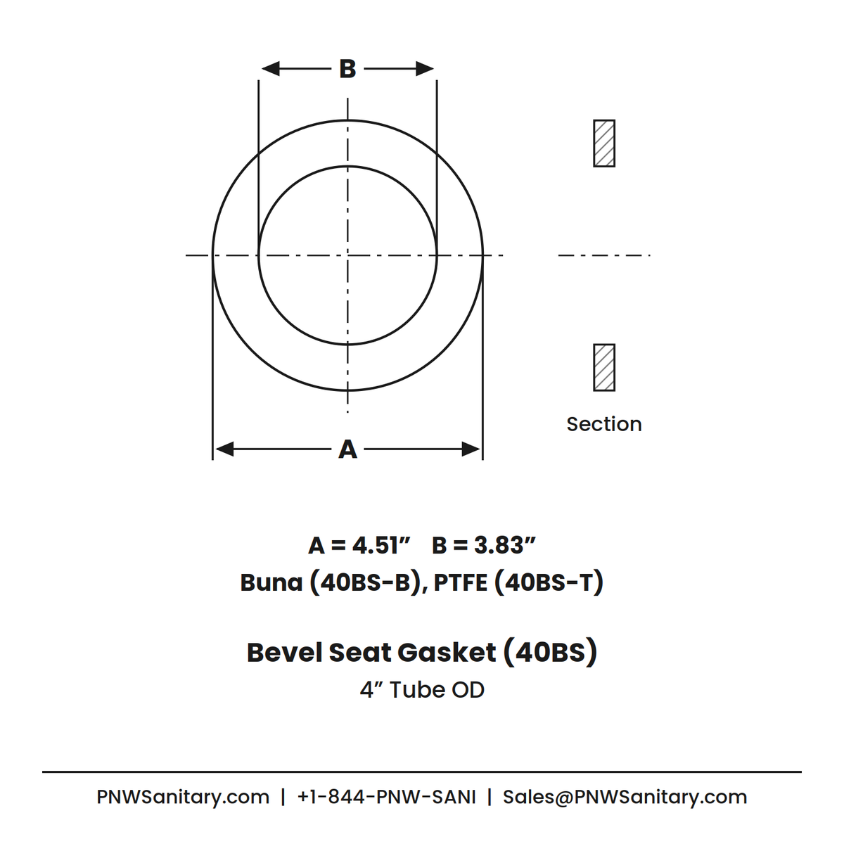 4.000" Bevel Seat Gasket - (40BS-B) - Buna, Black