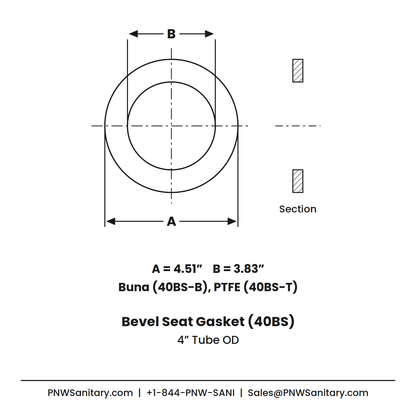 4.000" Bevel Seat Gasket - (40BS-B) - Buna, Black