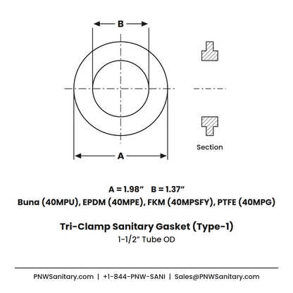 1.500" Tri-Clamp Gasket - White PTFE/Teflon - (40MPG)