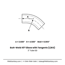 3.000" 16ga Butt-Weld 45° Elbow with Tangents - (L2KS - Special) - Polished OD/ID - 304 Stainless