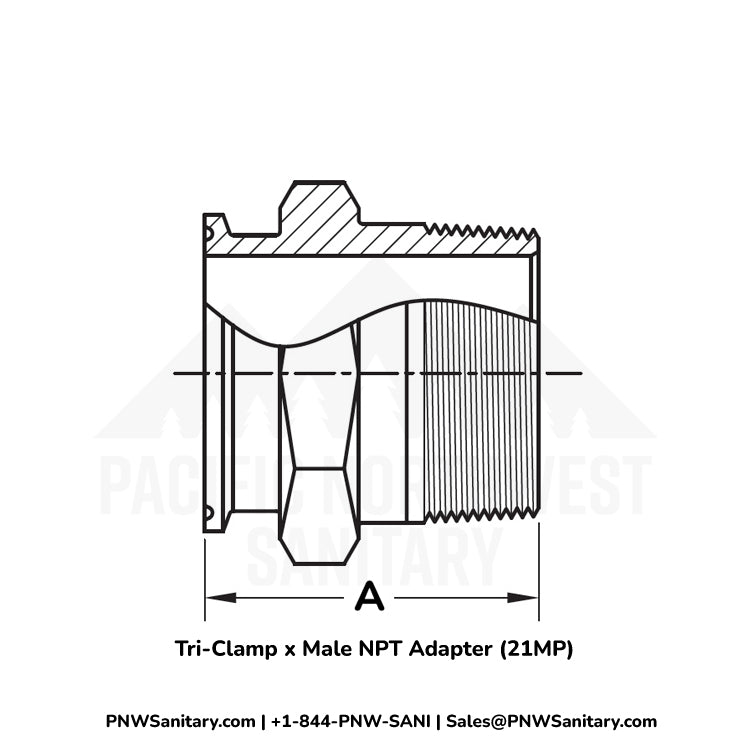 Tri-Clamp x Male NPT Adapter - 1.500" Tri-Clamp x 1-1/2" MNPT - (21MP) - 304 Stainless