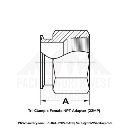 Tri-Clamp x Female NPT Adapter - 1.000" Tri-Clamp x 1" FNPT - (22MP) - 316L Stainless