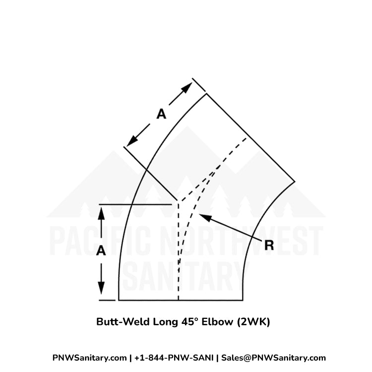 0.750" OD 16ga 45° Butt-Weld Elbow - (2WK) - Polished OD/ID - 304 Stainless