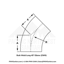 0.500" OD 16ga 45° Butt-Weld Elbow - (2WK) - Polished OD/ID - 304 Stainless