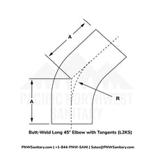 2.000" 16ga Butt-Weld 45° Elbow with Tangents - (L2KS - Special) - Polished OD/ID - 304 Stainless