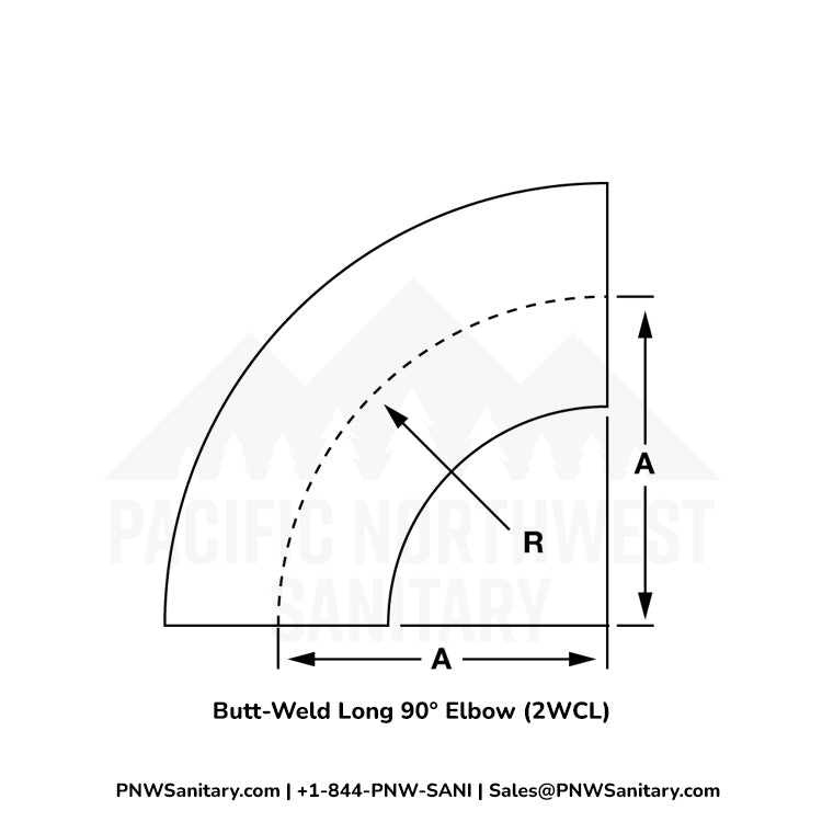 0.500" OD 16ga Butt-Weld 90° Elbow - (2WCL) - Polished OD/ID - 316L Stainless