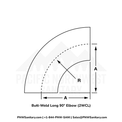 0.500" OD 16ga Butt-Weld 90° Elbow - (2WCL) - Polished OD/ID - 316L Stainless