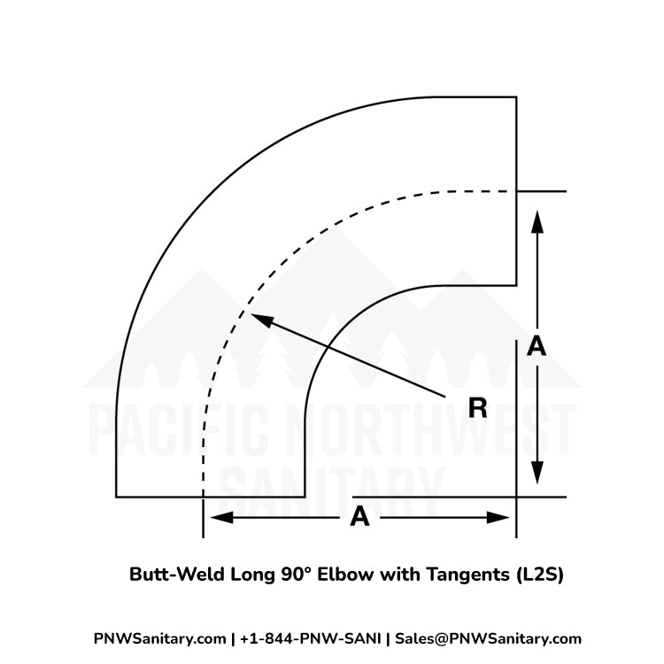 3.000" 16ga Tight Radius Butt-Weld 90° Elbow with Tangents - (L2S - Special) - Polished OD/ID - 304 Stainless