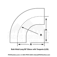 1.500" 16ga Tight Radius Butt-Weld 90° Elbow with Tangents - (L2S - Special) - Polished OD/ID - 304 Stainless