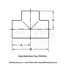 0.500" OD 16ga Short Tee Butt-Weld - (7WWW) - Polished OD/ID - 304 Stainless