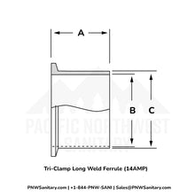 1.000" Tri-Clamp Long Weld Ferrule - (14AM7) - 304 Stainless