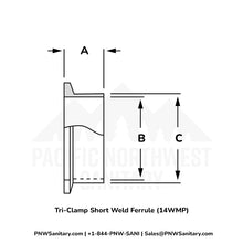 1.000" Tri-Clamp Short Weld Ferrule - (14WMP) - 304 Stainless
