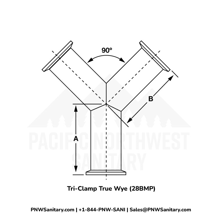 6.000" OD 16ga Tri-Clamp True Wye - (28BMP) - Polished OD/ID - 316L Stainless