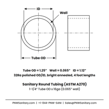 1.250" OD x 16ga (0.065") Round Tube - Polished OD/ID - 316L Stainless - 4 Foot Length